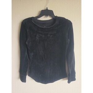 Cuddl Duds Black Velvet Plush Top Size S Long Sleeve Soft Velour Crewneck